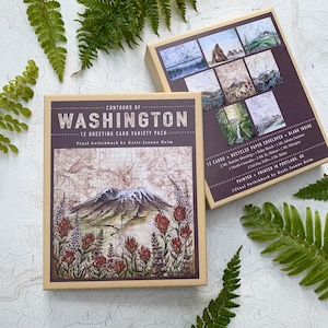Washington Mountain Art Card Set: Vintage Topography, Blank Inside
