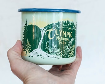 Olympic National Park Enamel Mug,  Washington metal camp mug, 16oz PNW camper mug, fireproof backpacking coffee cup