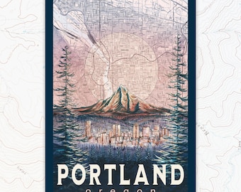 Portland Glow sticker, Mt Hood Oregon, PDX City weatherproof sticker, waterproof mountain sticker