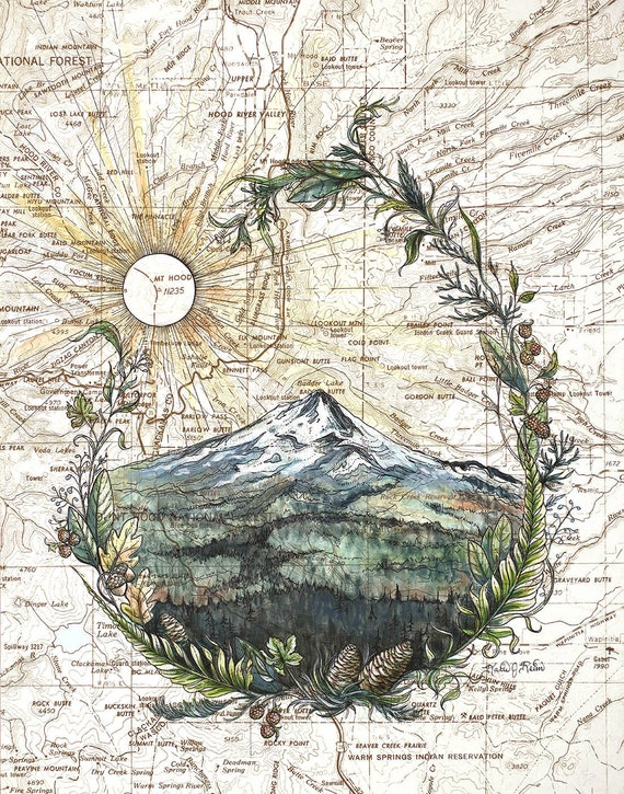 Mount Hood Wy'East Topographic Map Art Print: Oregon Mountain
