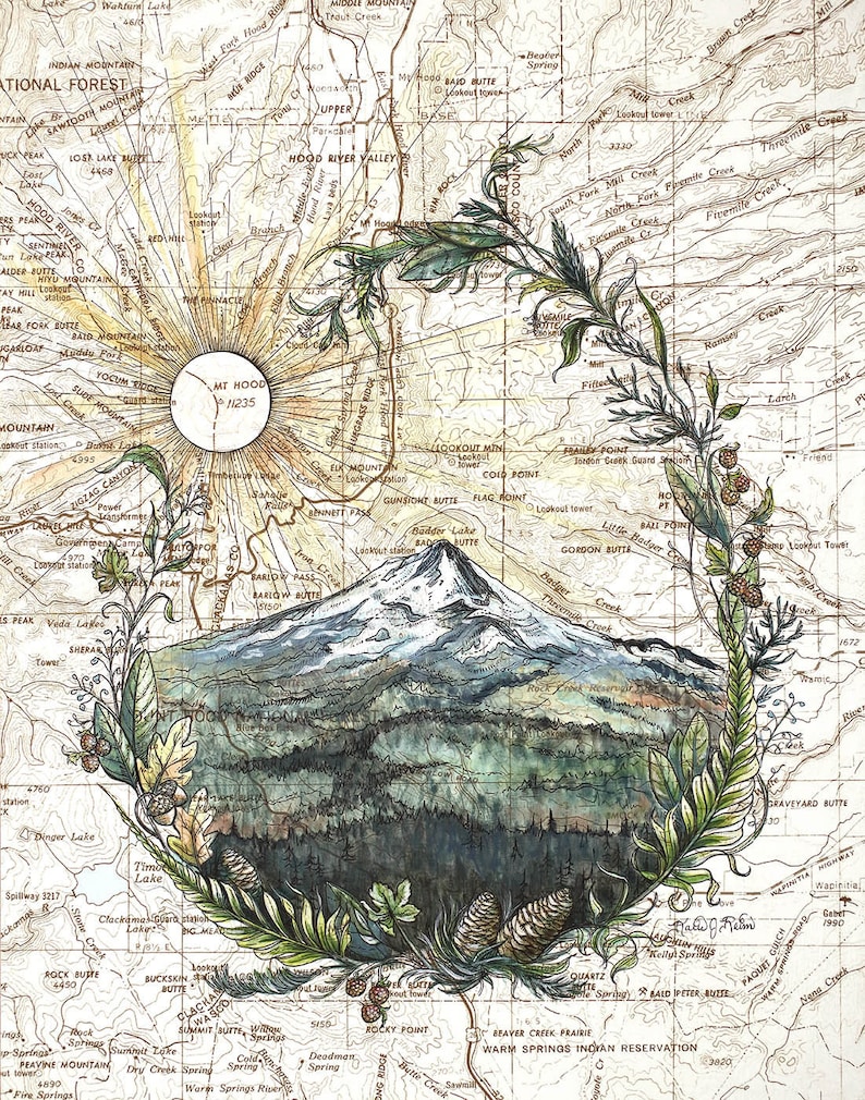 Mount Hood Wy'East Topographic Map Art Print: Oregon Mountain image 1