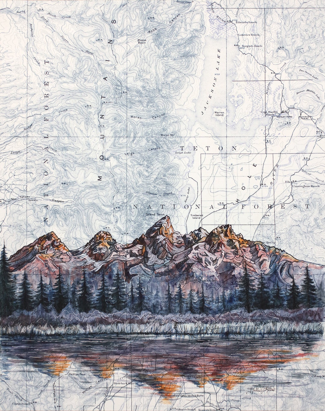 Grand Teton National Park Hand-Drawn Map Poster - Authentic 18x24