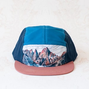 Mt Whitney 5 Panel Hat: Quick Dry Mountain Art, Navy Blue