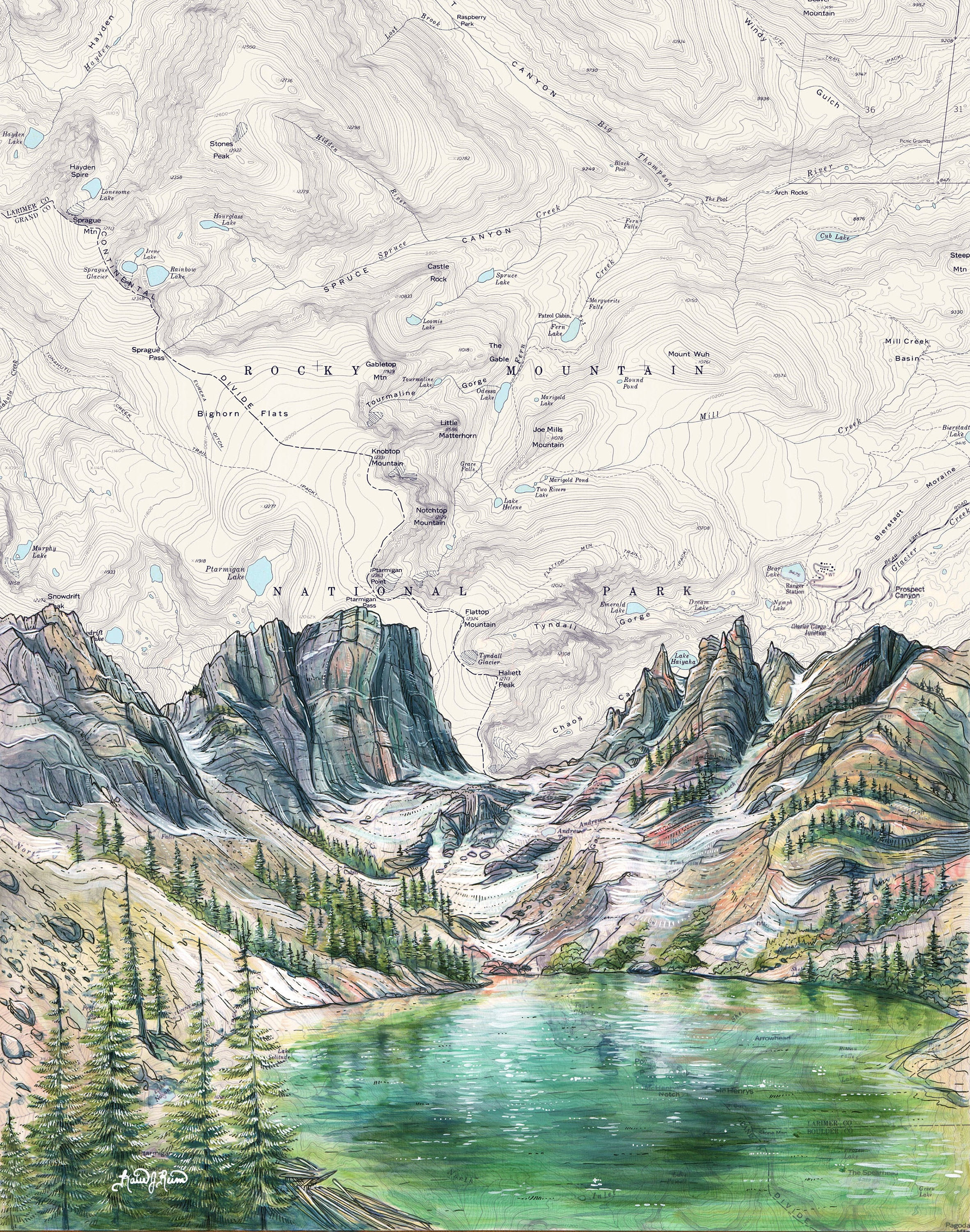 Emerald Lake Painting Print: Rocky Mountain National Park