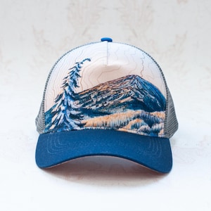 Mount Bachelor Topographic Map Trucker Hat: Hiking, Skiing, Snowboarding