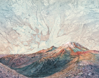 Mt Rainier Borroughs Art Print: Topographic Map Painting