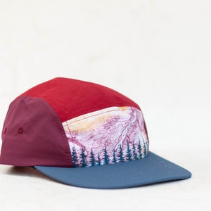 First Light Treeline 5 Panel Hat, quick drying mountain hat, trail running trucker hat, outdoor hiking hat red and blue adjustable skate hat image 3