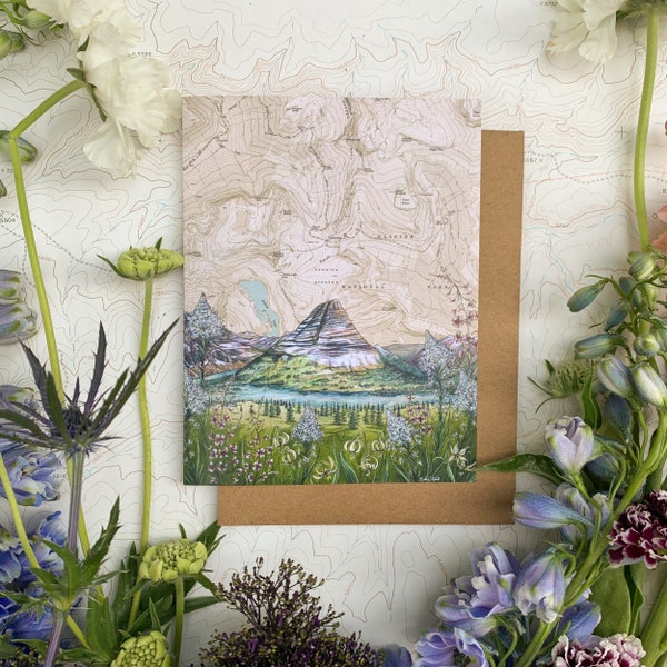 Glacier National Park Greeting Card, Hidden Lake Glacier National Park illustration card, Montana blank card, nature blank card