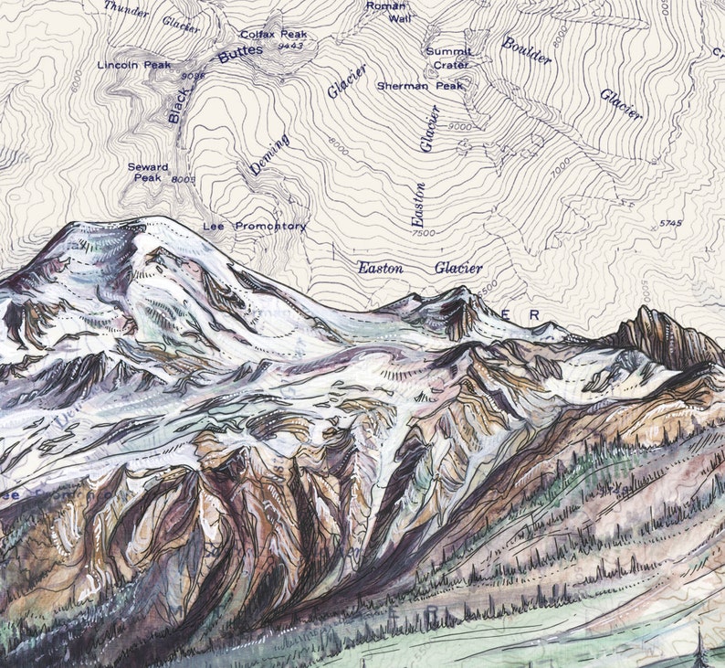 Mt Baker Print Mount Baker Art Painting Print Mountain Etsy