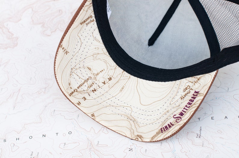 Topo Pattern Hat Mount Rainier Sunset Trucker Hat: Topographic National Park Hiking Hat ...