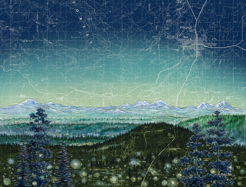 Pilot Butte Twilight print : Bend Central Oregon painting image 1