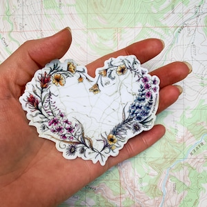 Wildheart Vinyl Sticker: Weatherproof Mountain Wildflower Heart