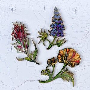 California Poppy Wildflower Enamel Pin, Eschscholzia californica flower hard enamel gold pin, hiker backpacker pin, mountain wilderness image 5