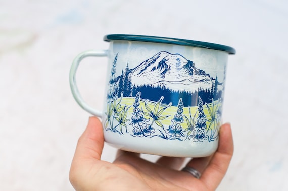 Taza de camping de esmalte Mt Rainier, taza de esmalte de Washington en el  Parque Nacional