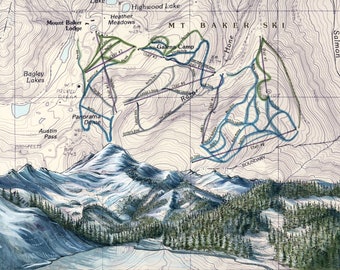 Mt Baker Ski Area Trail Map Mt Baker Ski Print Mount Baker Art Painting Print Mountain | Etsy
