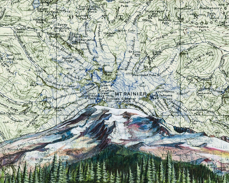 Mt Rainier Wildflowers Mount Rainier Art Painting Print Etsy
