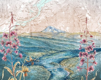 Columbia River Gorge, Bridge of the Gods Print: Oregon Art on Vintage Topography Map