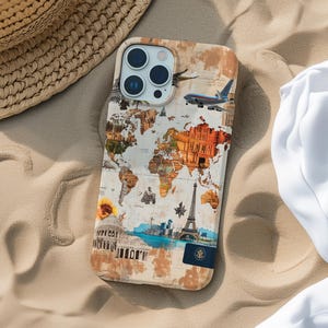 World Map Collage Phone Case Exploring Traveling Artistic Cover for iPhone 17 16 15 14 13 12 Pro Max Samsung s26 s24 s25 Google Pixel 8 9