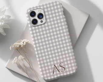 Gingham Personalized Initial Phone Case Cute Custom Name Gift Cover for iPhone 16 15 14 13 12 Pro Max Samsung s26 s24 s25 Google Pixel 8 9
