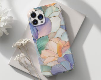 Stained Glass Floral Phone Case Cute Aesthetic Pastel Print Art Cover for iPhone 16 15 14 13 12 Pro Max Samsung s26 s24 s25 Google Pixel 8 9