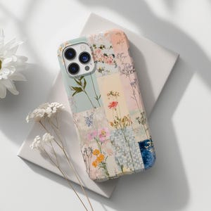 Pressed Flower Patchwork Phone Case Cute Pastel Botanical Gift Cover for iPhone 16 15 14 13 12 Pro Max Samsung s26 s24 s25 Google Pixel 8 9
