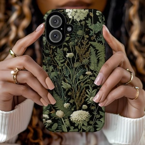 Dark Botanical Fern Phone Case Aesthetic Fern Wildflower Fall Cover for iPhone 18 17 16 15 14 Pro Max Samsung s26 s24 s25 Google Pixel 8 9