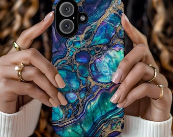 Abalone Shell Phone Case Aesthetic Teal Blue Print Ocean Gift Cover for iPhone 16 15 14 13 12 Pro Max Samsung s26 s24 s25 Google Pixel 8 9