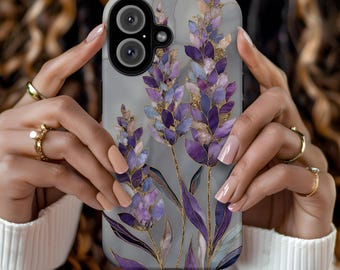 Lavendel-Perle Glasmalerei-Effekt-Telefon-Kasten-lila Blumenabdeckung für iPhone 17 16 15 14 13 12 Pro Max Samsung S26 S24 S25 Google Pixel 8 9