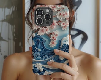 Japanische Sakura Wave Handyhülle | Kirschblüten Design | Kunst Cover für iPhone 17 16 15 14 13 12 Pro Max | Samsung S26 S25 | Google Pixel