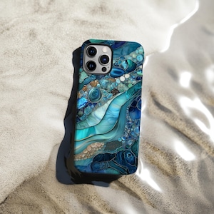 Blue Abalone Shell Phone Case Pearl Print Beach Lover Gift Art Cover for iPhone 16 15 13 12 11 Pro Max Samsung s23 s24 s25 Google Pixel 8 9