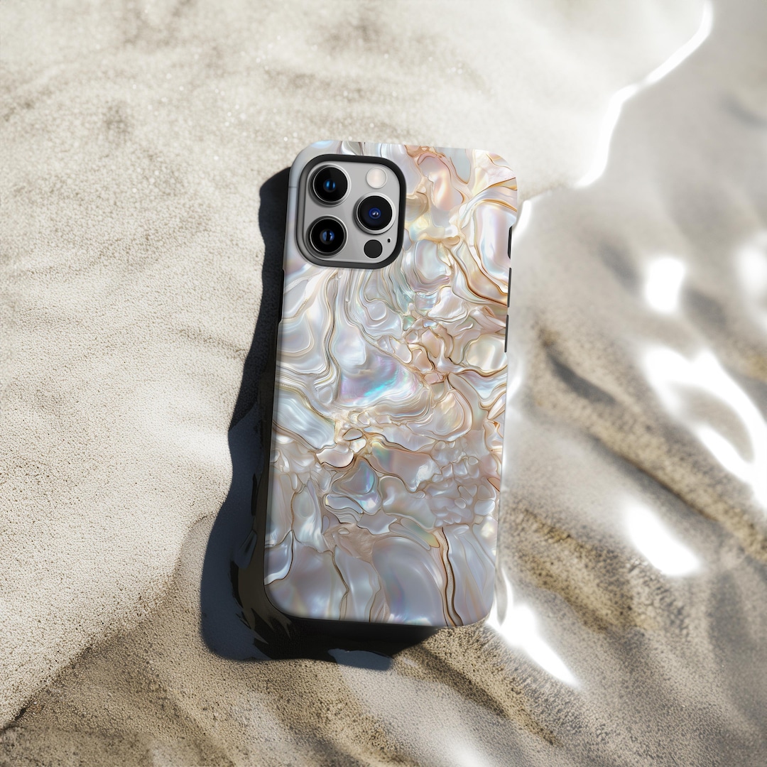 Pearl Design Phone Case Creamy White Gold Abalone Shell Print Cover for ...