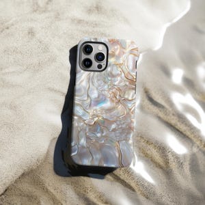 Étui pour téléphone à motif perle | Or blanc crème | Impression de coquille d'ormeau | Coque pour iPhone 16 15 13 12 11 Pro Max | Samsung s22 s21 | Pixel de Google