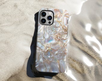 Pearl Design Phone Case Creamy White Gold Abalone Shell Print Cover for iPhone 17 16 15 14 13 Pro Max Samsung s26 s24 s25 Google Pixel 8 9