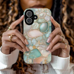 Coastal Sea Pearl Phone Case Mosaic Print Ocean Abalone Shell Cover for iPhone 16 15 13 12 11 Pro Max Samsung s23 s24 s25 Google Pixel 8 9