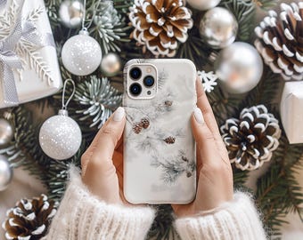 Winter Branch Phone Case | Snow Pine Needles Cones | grey white | Case for iPhone 17 16 15 14 13 12 Pro Max | Samsung s26 s25 | Google Pixel