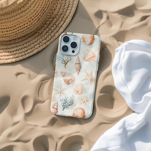 Seashell Phone Case Coastal Aesthetic Water Color Phone Art Cover for iPhone 16 15 14 13 12 11 Pro Max Samsung s23 s24 s25 Google Pixel 8 9