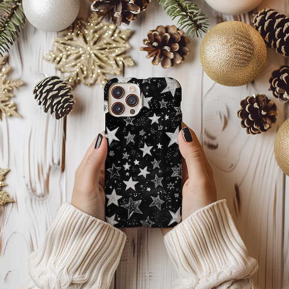 Stars Dark Sky Phone Case White Black Sky Celestial Design Cover for iPhone 17 16 15 14 13 12 Pro Max Samsung s23 s24 s25 Google Pixel 8 9