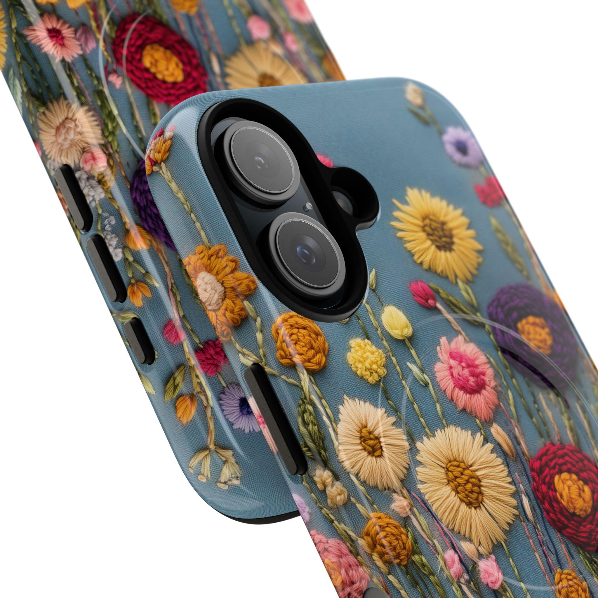 Cell Phone Case Spring Blooming Flower Phone Case Spring Embroidered Print Cover Magsafe for ...