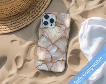 Stained Glass Seashell Phone Case Faux Mosaic MagSafe Coastal Cover for iPhone 16 15 14 13 12 Pro Max Samsung s26 s24 s25 Google Pixel 8 9