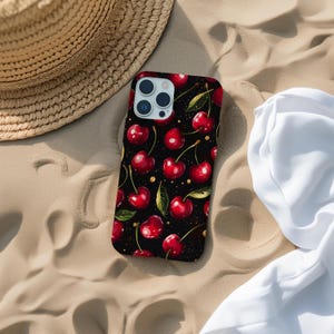 Cherry Pattern Phone Case, iPhone 15 14 13 12 11 Pro Max, Samsung s22 s21, Tough Case