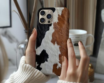 Cowhide Phone Cover Black Brown White Animal Pattern Cow Art Case for iPhone 17 16 15 14 13 12 Pro Max Samsung s26 s24 s25 Google Pixel 8 9