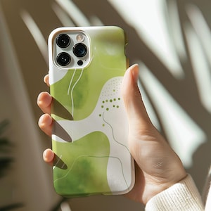 Green modern art phone cover with mint watercolor abstract design, durable phone case for iPhone 16, iPhone 15, iPhone 14, iPhone 13, iPhone Pro Max, Samsung Galaxy S23 S24 S25 Ultra, and Google Pixel 8 9 Pro. This tough case offers reliable protection with stylish artistic flair. Ideal gift for her, combining elegance and functionality. Perfect phone cover for those seeking a unique blend of modern art and sturdy protection in one phone case accessory.