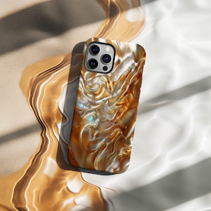 Étui pour téléphone à motif perle | Or orange | Impression de coquille d'ormeau | Coque pour iPhone 16 15 14 13 12 11 Pro Max | Samsung s22 s21 | Pixel de Google
