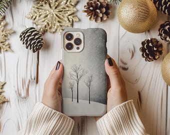Winter Landscape Phone Case Grey Tree Snow Christmas Gift Cover for iPhone 17 16 15 14 13 12 Pro Max Samsung s26 s24 s25 Google Pixel 8 9