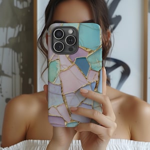 Stained Glass Coastal Phone Case Sea Faux Mosaic Minimalist Cover for iPhone 16 15 14 13 12 11 Pro Max Samsung s23 s24 s25 Google Pixel 8 9