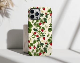 Coquette Strawberry Phone Case Fruit Design Fresh Green Red Art Cover for iPhone 16 15 13 12 11 Pro Max Samsung s26 s24 s25 Google Pixel 8 9