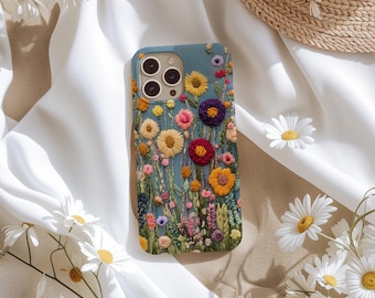 Capa para celular com estampa floral bordada, elegante e com motivos de primavera, compatível com iPhone 17, 16, 15, 14, 13, 12 Pro Max, Samsung S26, S24, S25 e Google Pixel 8 e 9.