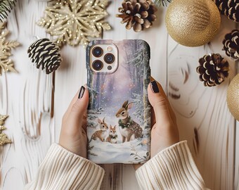 Magical Winter Forest Phone Case | Woodland Rabbits Art Design | Case for iPhone 17 16 15 14 13 12 Pro Max | Samsung s26 s25 | Google Pixel