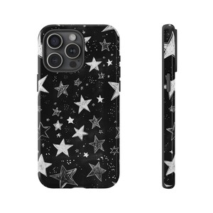 Capa para celular com estampa de céu estrelado em preto e branco, compatível com iPhone 17, 16, 15, 14, 13, 12 Pro Max, Samsung S26, S24, S25 e Google Pixel 8 e 9. imagem 3