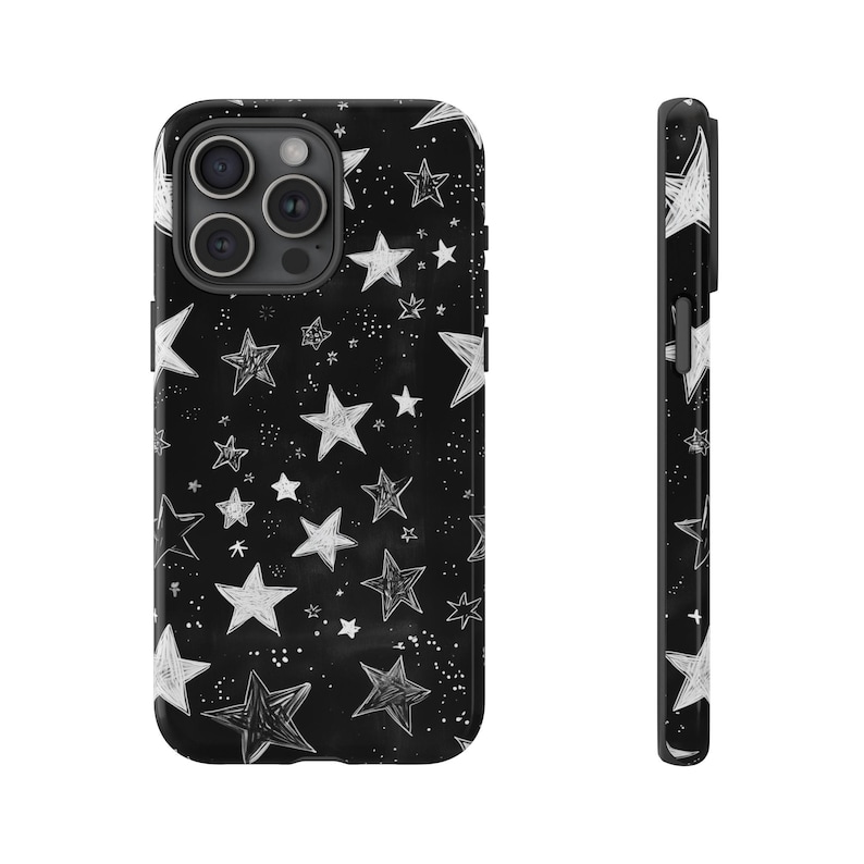 Capa para celular com estampa de céu estrelado em preto e branco, compatível com iPhone 17, 16, 15, 14, 13, 12 Pro Max, Samsung S26, S24, S25 e Google Pixel 8 e 9. imagem 3